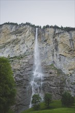 Waterfall and cliff in Lauterbrunnen, Switzerland