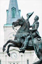 Statue of Andrew Jackson in front of St. Louis Cathedral in New Orleans, USA