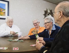Senior people playing card game