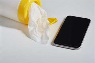 Disinfectant wipes and smart phone