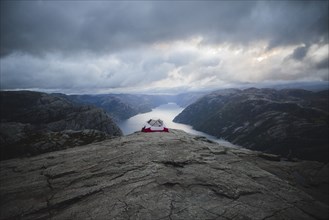 Tent on Preikestolen cliff in Rogaland, Norway
