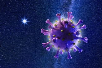 Purple model of Coronavirus floating in outer space