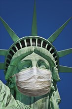 Statue of Liberty wearing protective mask