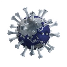 Model of globe in shape of Coronavirus against white background