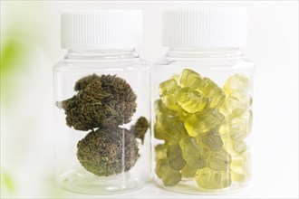 Cannabis and gummi bears in jars