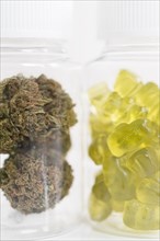 Cannabis and gummi bears in jars