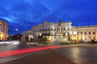 Ukraine, Odessa Oblast, Illuminated monument at town square
