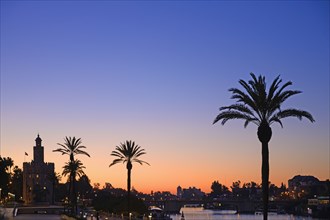 Spain, Seville, Torre Del Oro, Torre Del Oro at dawn