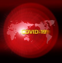 Red world map with Covid-19 sign