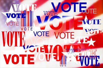 Digitally generated image of American flag and vote signs