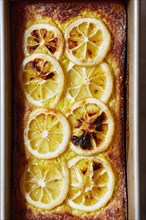 Lemon cake in baking pan
