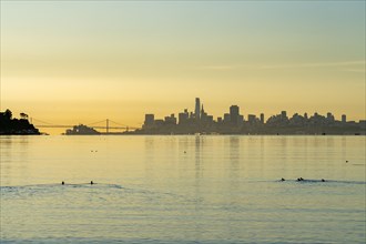 USA, California, San Francisco, Skyline of modern city at sunset