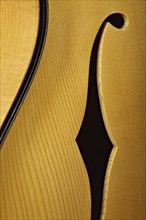 Close up of acoustic guitar body