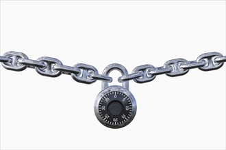 Padlock with chain white background