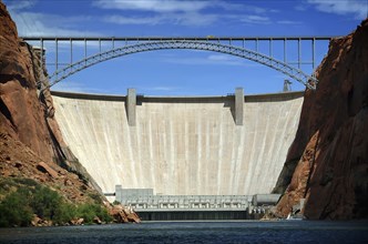 USA, Metal bridge and large dam