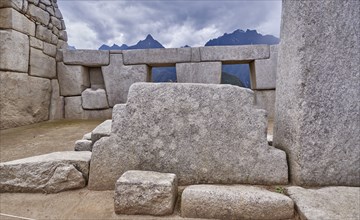 Peru, Machu Pichu, Carved stone in aztec village