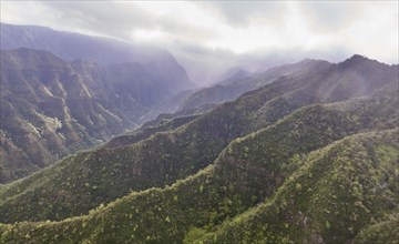 USA, Hawaii, Kauai, Na Pali, Aerial view of mountains covered with forest
