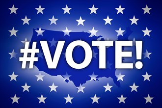 Vote sign and stars against USA shape