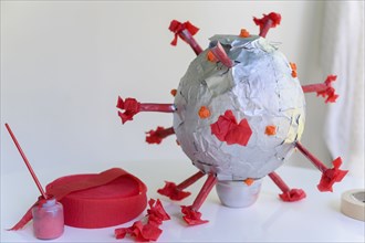 Papier mache model of coronavirus