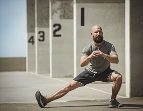 Man stretching during training