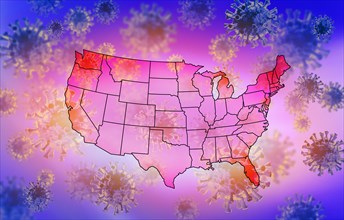 USA map with coronavirus,,