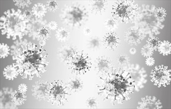 Digitally generated coronavirus on gray,,