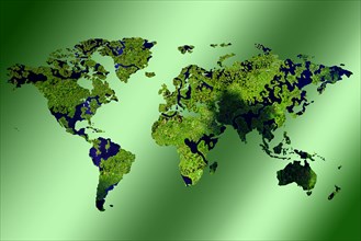 World map on green background,,