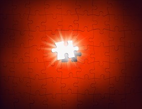 Shining puzzle on red puzzle background,,