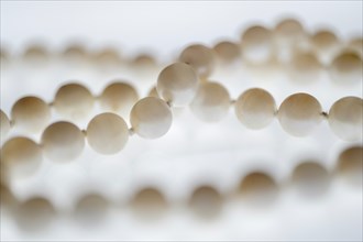 Close up of pearl necklace on white