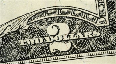 Close up of US two dollar bill
