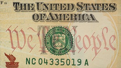Close-up of US ten dollar bill,,