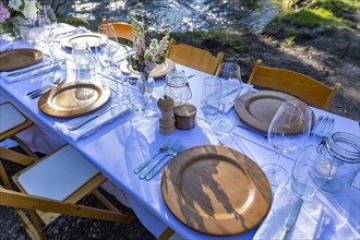Outdoor dinner table setting,,