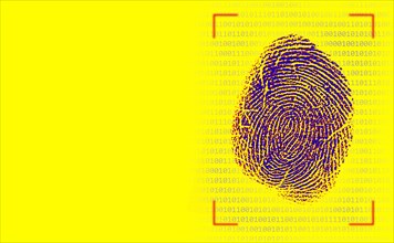 Fingerprint against binary numbers on yellow background