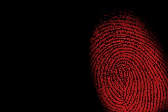 Red fingerprint against black background