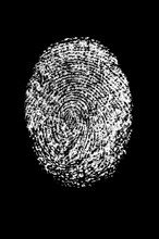 White fingerprint on black background