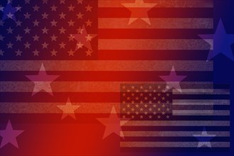 American flag and stars on red background