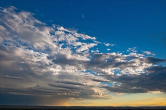 USA, South Dakota, Sunset with parting sun over prairie