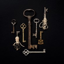 Antique keys on black background