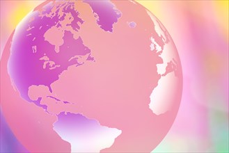 Globe showing North and South America on pastel background
