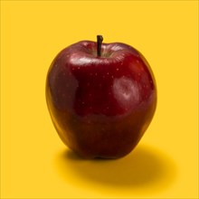 Red apple against yellow background