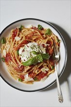 Spaghetti with tomato sauce on plate