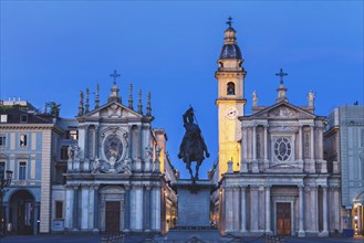 Italy, Piedmont, Turin, Equestrian statue in front of church