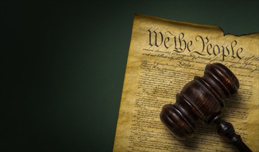 US Constitution with gavel