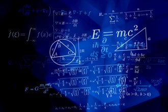 Mathematical formulas on blue background