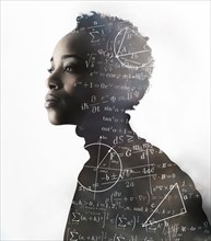 Silhouette of woman covered with mathematical formulas