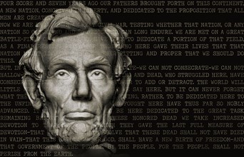Abraham Lincoln head with US Constitution text