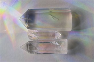 Quartz crystals on white background