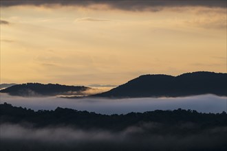 USA, Georgia, Blue Ridge Mountains covered with fog at sunrise