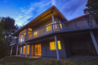 USA, Idaho, Boise, Illuminated house with balcony