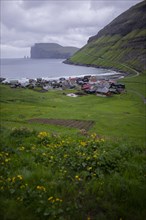 Denmark, Faroe Islands, Tjornuvík, Village on coast